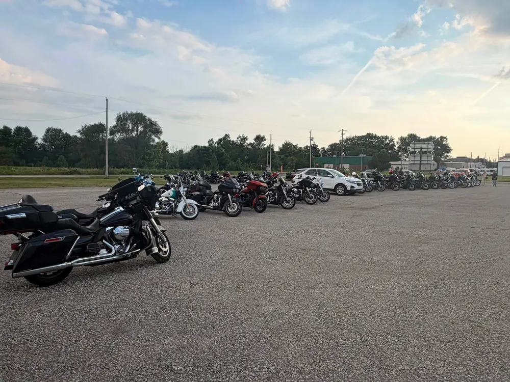 Motorcycles lined up out front on Bike Night